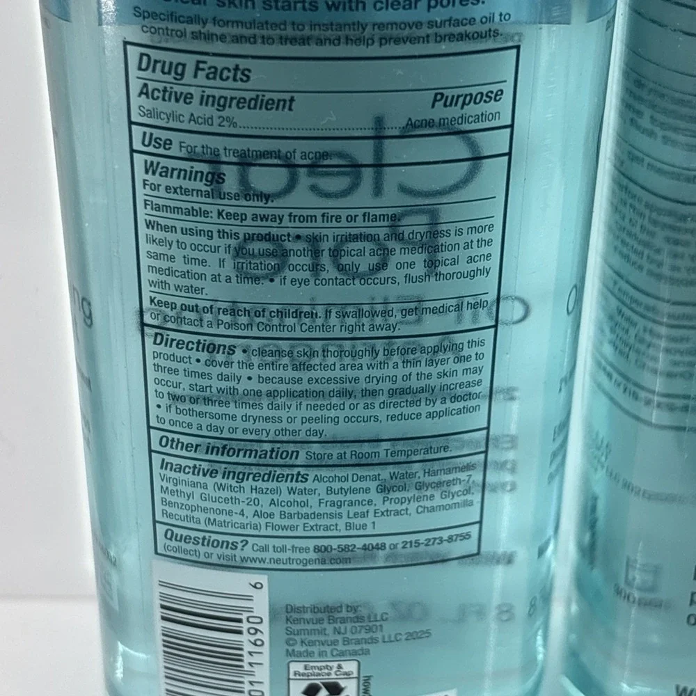 3 Neutrogena Clear Pore Oil-Eliminating Astringent 2% Salicylic Acid Acne Tx 8oz